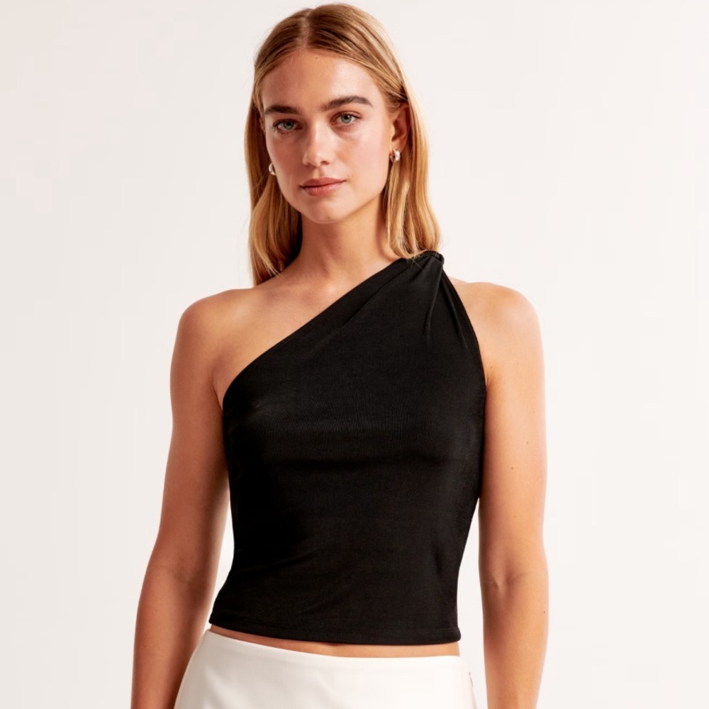 Abercrombie & Fitch Black One-Shoulder Ribbed Tank